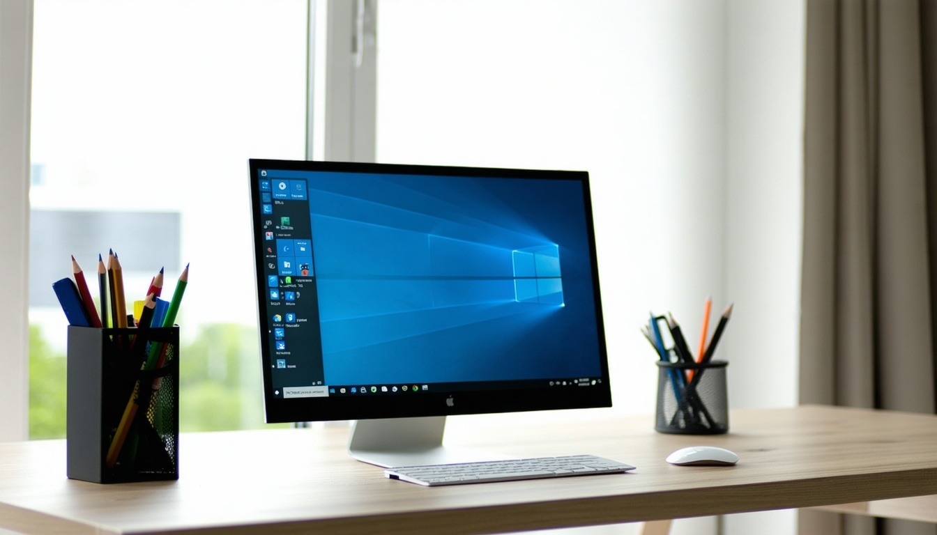 Bilde av en pc i et kotorlandskap