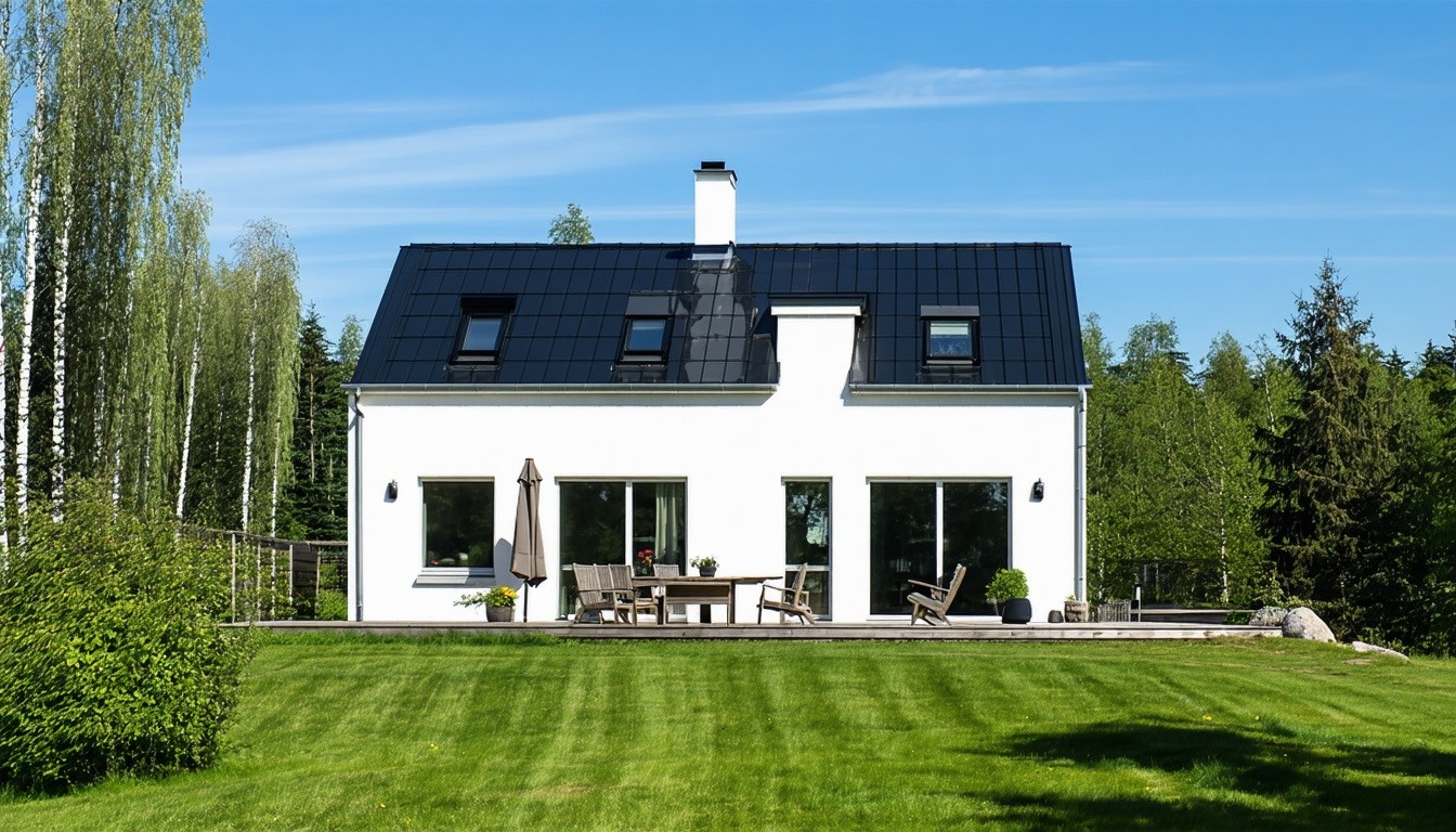 Et bilde av et nybygd hus