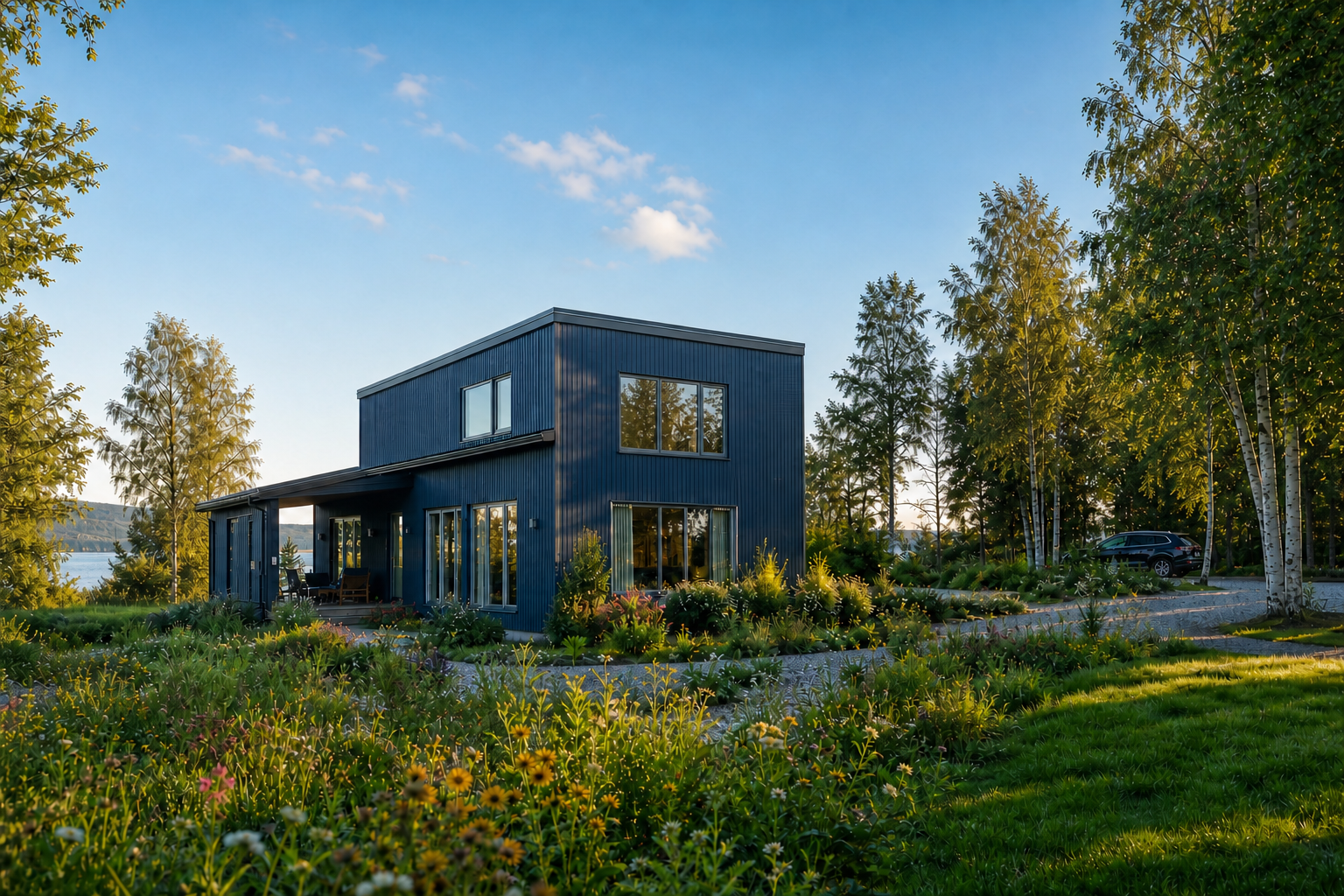 Petrol Blue Nordic House with Garden and Car Park-2