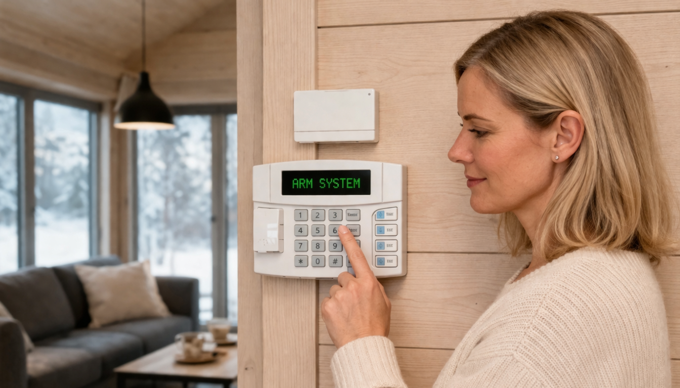 Kvinne aktivere alarmsystem i hjemmet 2 1344x768
